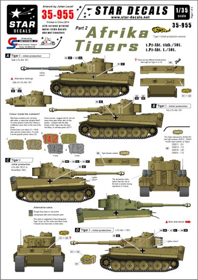 Star Decals STAR35955 1:35 Afrika Pz.Kpfw.VI Tigers #2