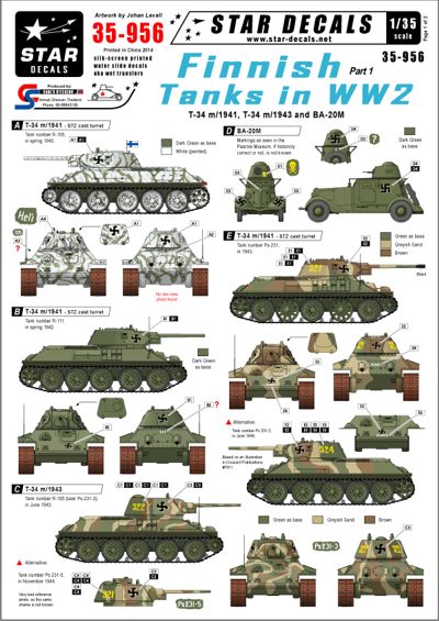 Star Decals STAR35956 1:35 Finnish Tanks in WW2