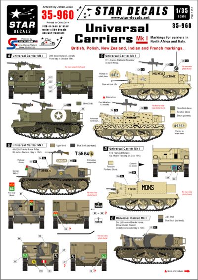 Star Decals STAR35960 1:35 Universal Carriers Mk.I