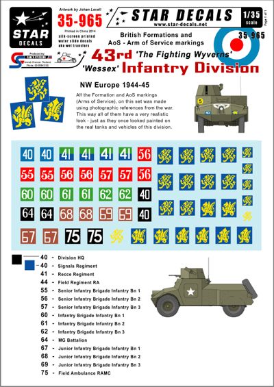 Star Decals STAR35965 1:35 British 43rd 'Wessex' Infantry Division NW Europe