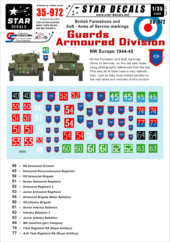 Star Decals STAR35972 1:35 British Guards Armoured Division NW Europe