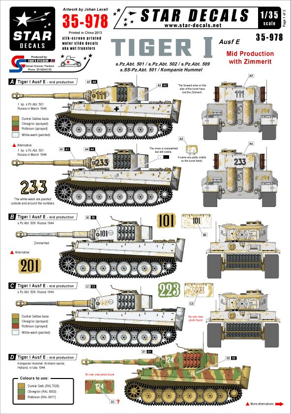 Star Decals STAR35978 1:35 Pz.Kpfw.VI TigerI Mid production