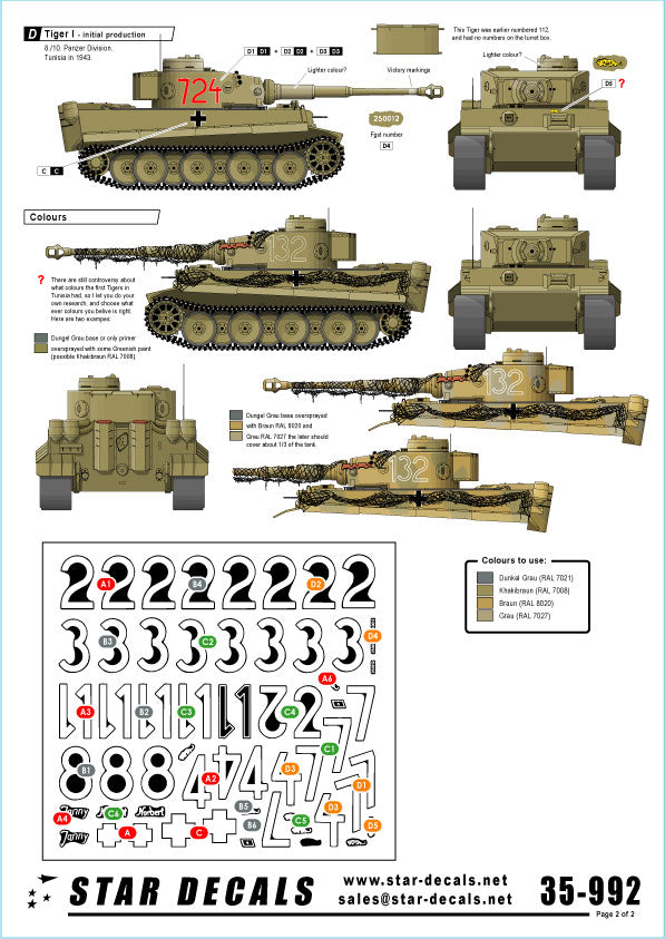 Star Decals STAR35992 1:35 DAK/Afrika Korps Pz.Kpfw.VI Tigers #1