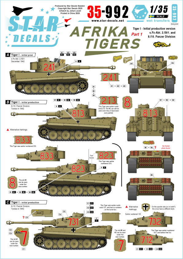 Star Decals STAR35992 1:35 DAK/Afrika Korps Pz.Kpfw.VI Tigers #1