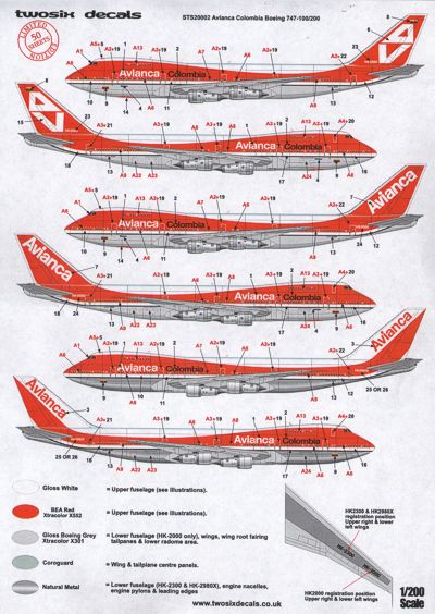 26 Decals STS20002 1:200 Avianca Colombia Boeing 747-100/200