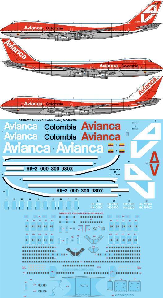 26 Decals STS20002 1:200 Avianca Colombia Boeing 747-100/200