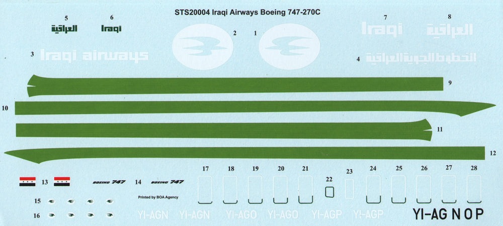26 Decals STS20004 1:200 Boeing 747-270C IRAQI Airways YI-AGN/O/P