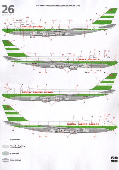 26 Decals STS20005 1:200 Cathay Pacific Boeing 747 Delivery