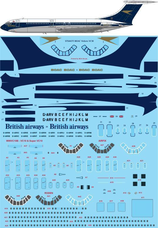 26 Decals STS44373 1:144 BOAC Vickers VC-10 screen printed decal