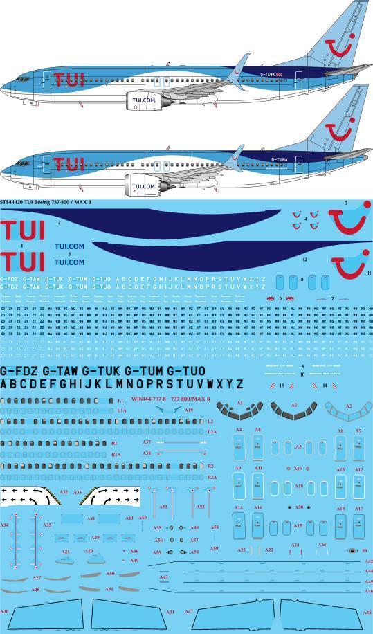 26 Decals STS44420 1:144 TUI Boeing 737-800 & MAX 8