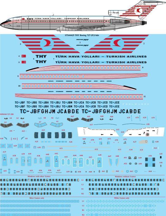 26 Decals STS44424 1:144 THY Turkish Airlines 727-2F2/Adv Screen printed decal