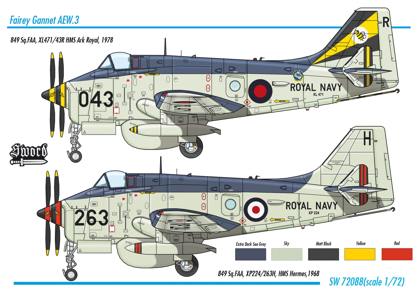 Sword SW72088 1:72 Fairey Gannet AEW.3 2 decals versions 1