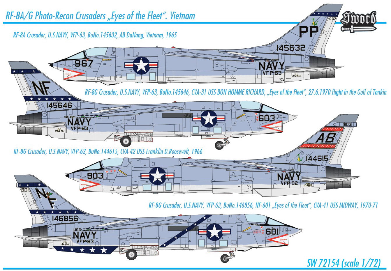 Sword SW72154 1:72 RF-8A/G Photo-Recon Crusader Vietnam