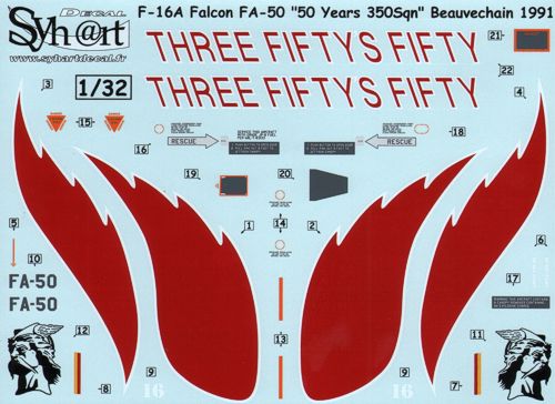 Syhart Decal SY32057 F-16A 350Sqn 50th Anniversary 1:32