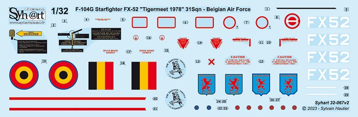 Syhart Decal SY32067 1:32 Lockheed F-104G Starfighter FX-52 Tigermeet 1978 31Sqn