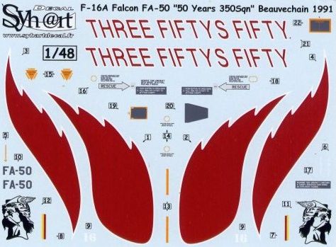 Syhart Decal SY48057 F-16A 350Sqn 50th Anniversary 1:48