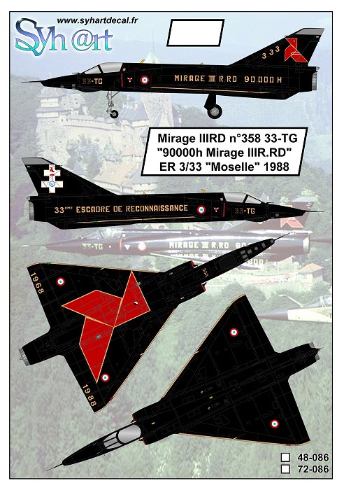 Syhart Decal SY48086 Mirage IIIRD 33-TG 90000h 1988 1:48