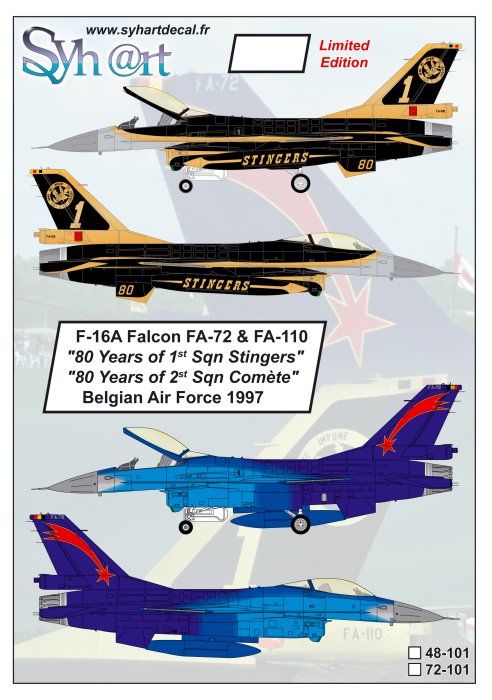 Syhart Decal SY48101 F-16A 80 Years Stingers/Comete 1:48