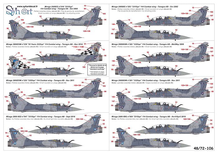 Syhart Decal SY48106 Hellenic Air Force Mirage 2000 1:48