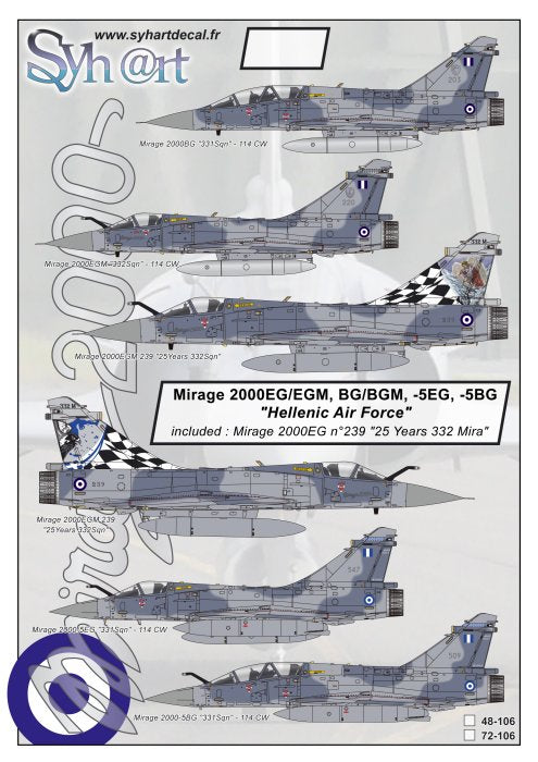 Syhart Decal SY48106 Hellenic Air Force Mirage 2000 1:48