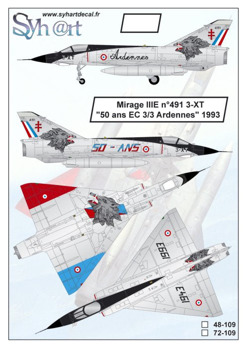 Syhart Decal SY48109 1:48 Mirage IIIE 50 Years EC 3/3 1993