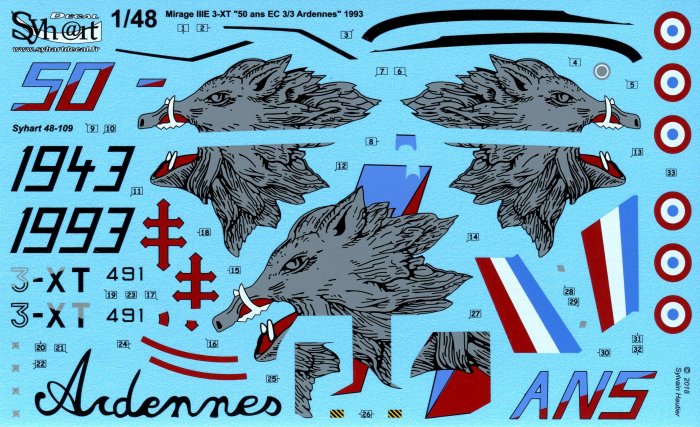 Syhart Decal SY48109 1:48 Mirage IIIE 50 Years EC 3/3 1993