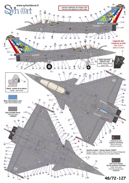 Syhart Decal SY48127 1:48 Rafale M 70 Years Flottille 12F