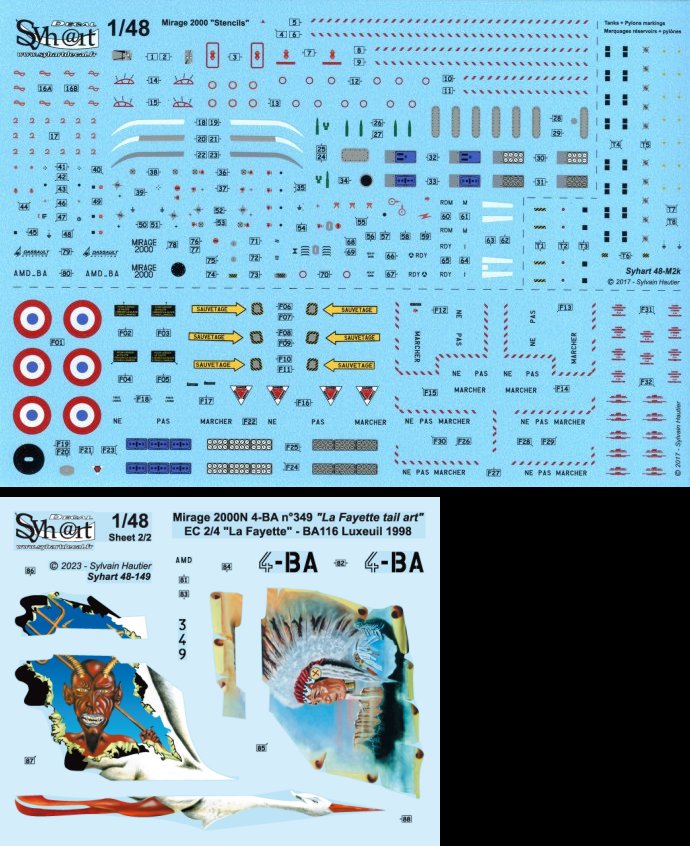 Syhart Decal SY48149 1:48 Mirage 2000N 4BA La Fayette tail art 1998