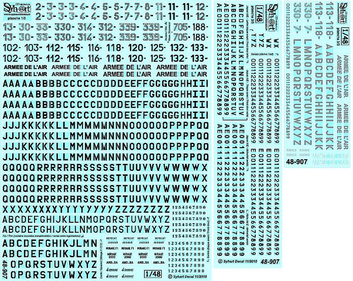 Syhart Decal SY48907 1:48 French AF Black Serial Numbers 1995-2010