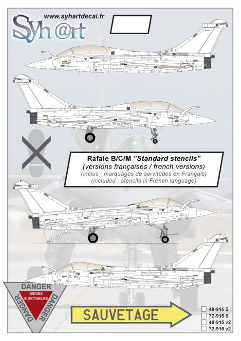 Syhart Decal SY48915S 1:48 Dassault Rafale B/C/M "Standard stencils"