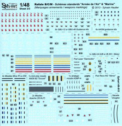 Syhart Decal SY48916 1:48 Armaments Dassault Rafale B/C/M Note: