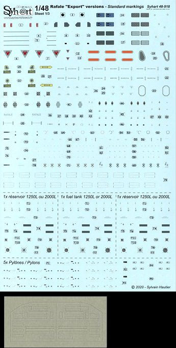 Syhart Decal SY48918S 1:48 Dassault Rafale exports "Standard stencils"