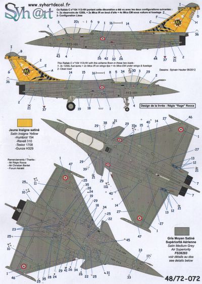 Syhart Decal SY72072 1:72 Dassault_Mirage 2000C + Rafale C 'Last Flight