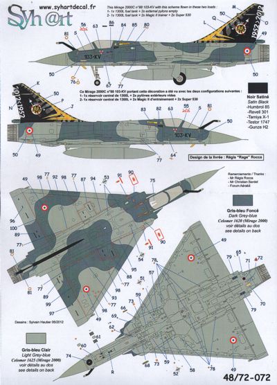 Syhart Decal SY72072 1:72 Dassault_Mirage 2000C + Rafale C 'Last Flight