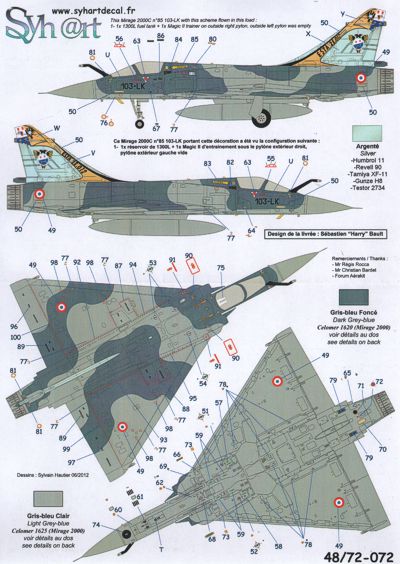 Syhart Decal SY72072 1:72 Dassault_Mirage 2000C + Rafale C 'Last Flight