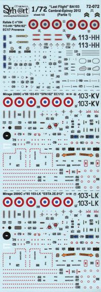 Syhart Decal SY72072 1:72 Dassault_Mirage 2000C + Rafale C 'Last Flight