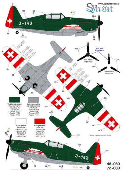 Syhart Decal SY72080 1:72 100 Years Swiss AF F/A-18C/P-51/MS406