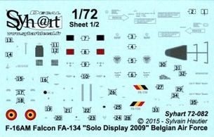 Syhart Decal SY72082 F-16AM Solo Display 2009 Belgian AF 1:72
