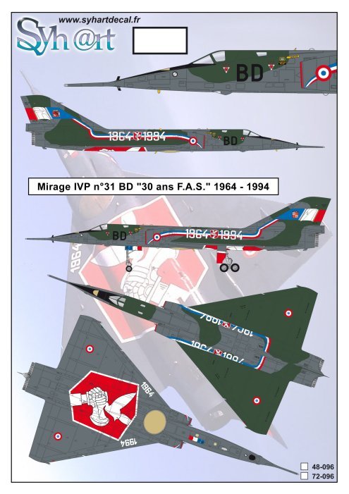 Syhart Decal SY72096 1:72 Dassault_Mirage IVP n deg 31 BD "30ans FAS" 1964-1994