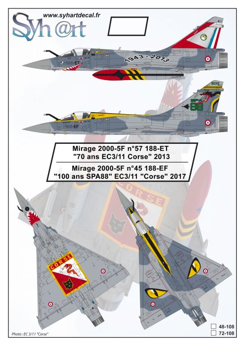 Syhart Decal SY72108 Mirage 2000-5F 70 Years EC3/11 1:72