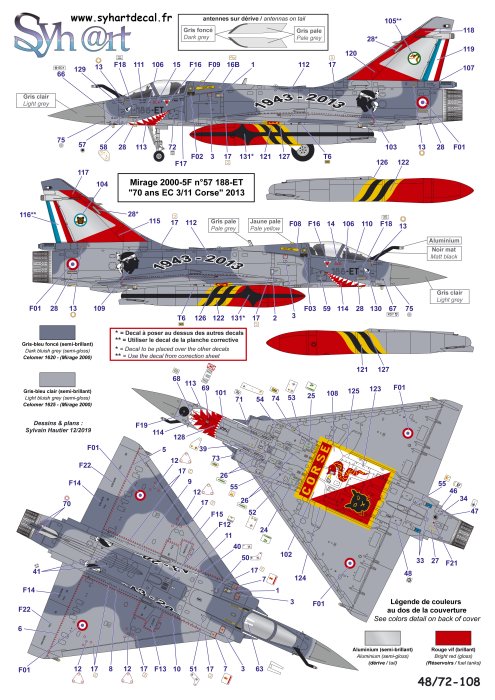 Syhart Decal SY72108 Mirage 2000-5F 70 Years EC3/11 1:72