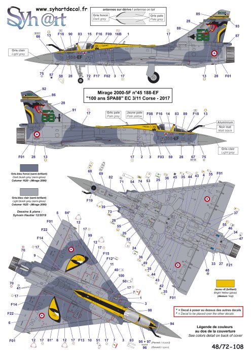 Syhart Decal SY72108 Mirage 2000-5F 70 Years EC3/11 1:72