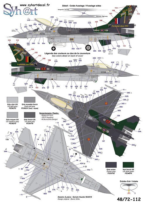 Syhart Decal SY72112 F-16AM 75 Years 350Sqn Belgian AF 1:72