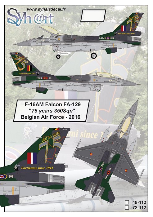 Syhart Decal SY72112 F-16AM 75 Years 350Sqn Belgian AF 1:72