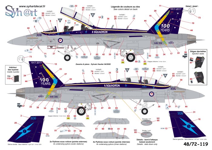Syhart Decal SY72119 1:72 EA-18G Growler A46-306 "100 Years 6 Squadron" RAAF