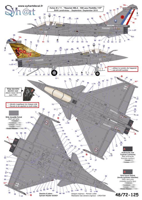 Syhart Decal SY72125 1:72 Dassault Rafale M "100 ans Flottille 11F" 2019