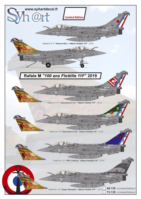 Syhart Decal SY72125 1:72 Dassault Rafale M "100 ans Flottille 11F" 2019