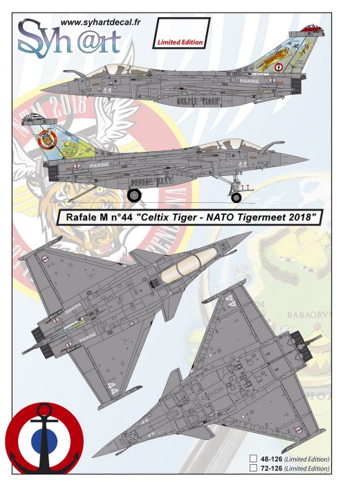 Syhart Decal SY72126 1:72 Dassault Rafale M #44 "Celtix Tiger
