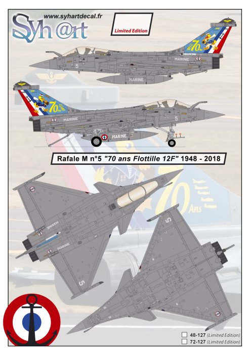 Syhart Decal SY72127 Rafale M 70 Years Flottille 12F 1:72