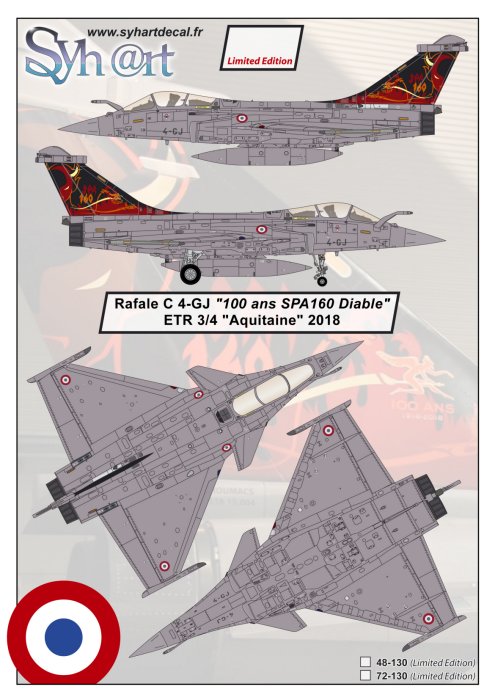 Syhart Decal SY72130 1:72 Dassault Rafale C 4-GJ "100 years SPA160
